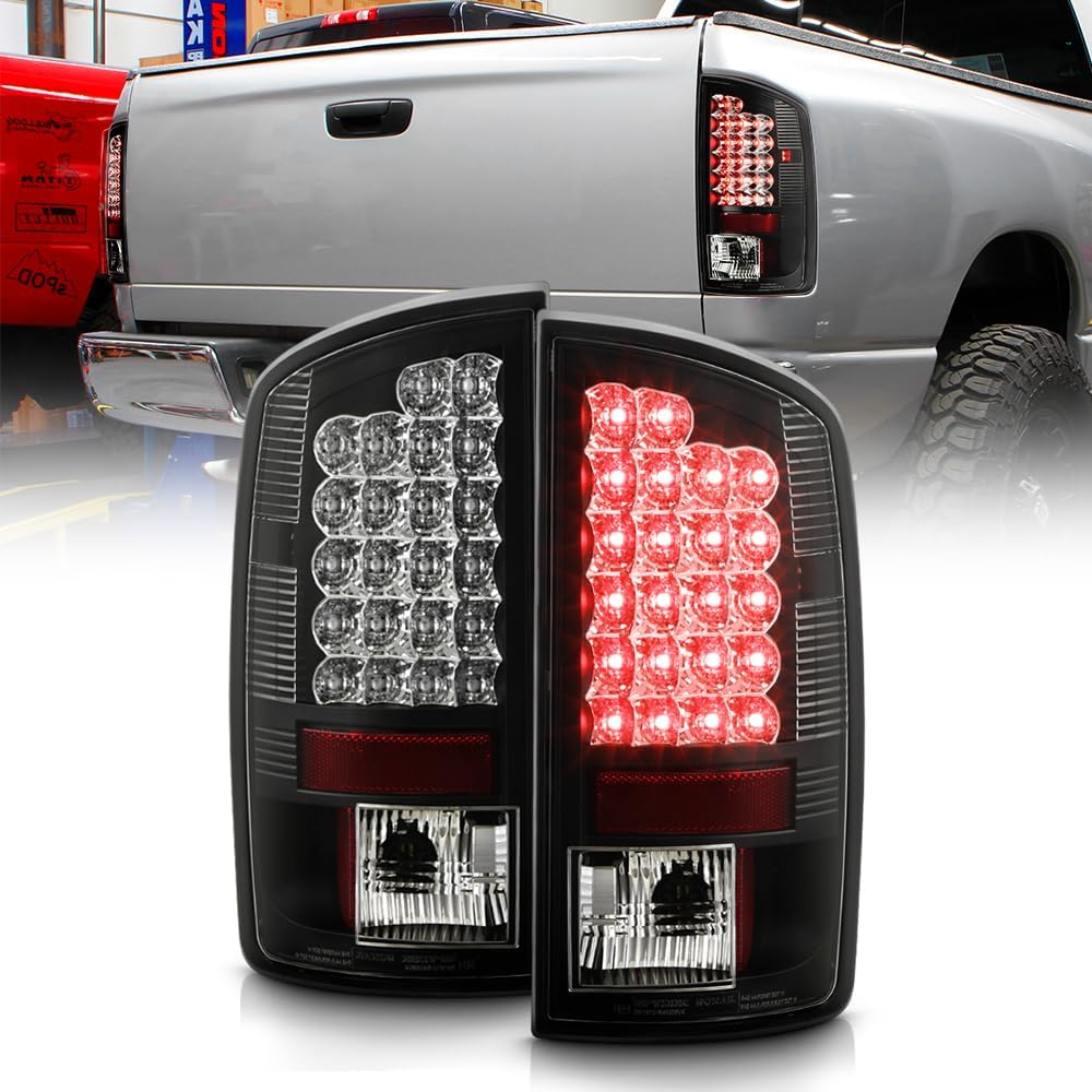 ACANII - For 2007-2008 Dodge Ram 1500 2500 3500 Black LED Tail Lights Brake Lamps Replacement Driver & Passenger Side