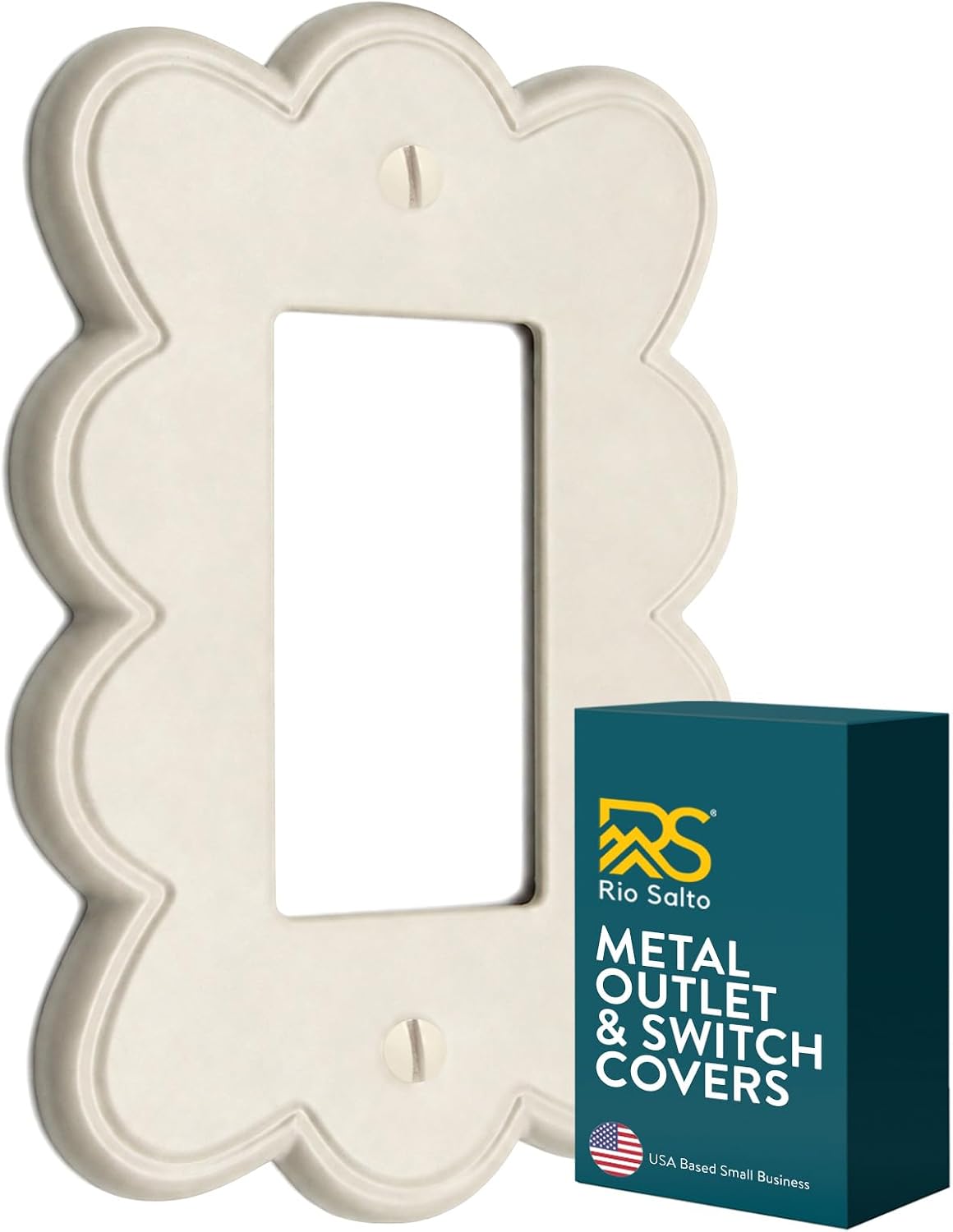 Rio Salto Ivory Light Switch Plate Outlet Cover Scallop Flower Rocker Paddle Decorator Wall Plate Cute Beige Premium Metal Outlet Cover — Scallop Collection, Midsize 5.31" x 3.5"