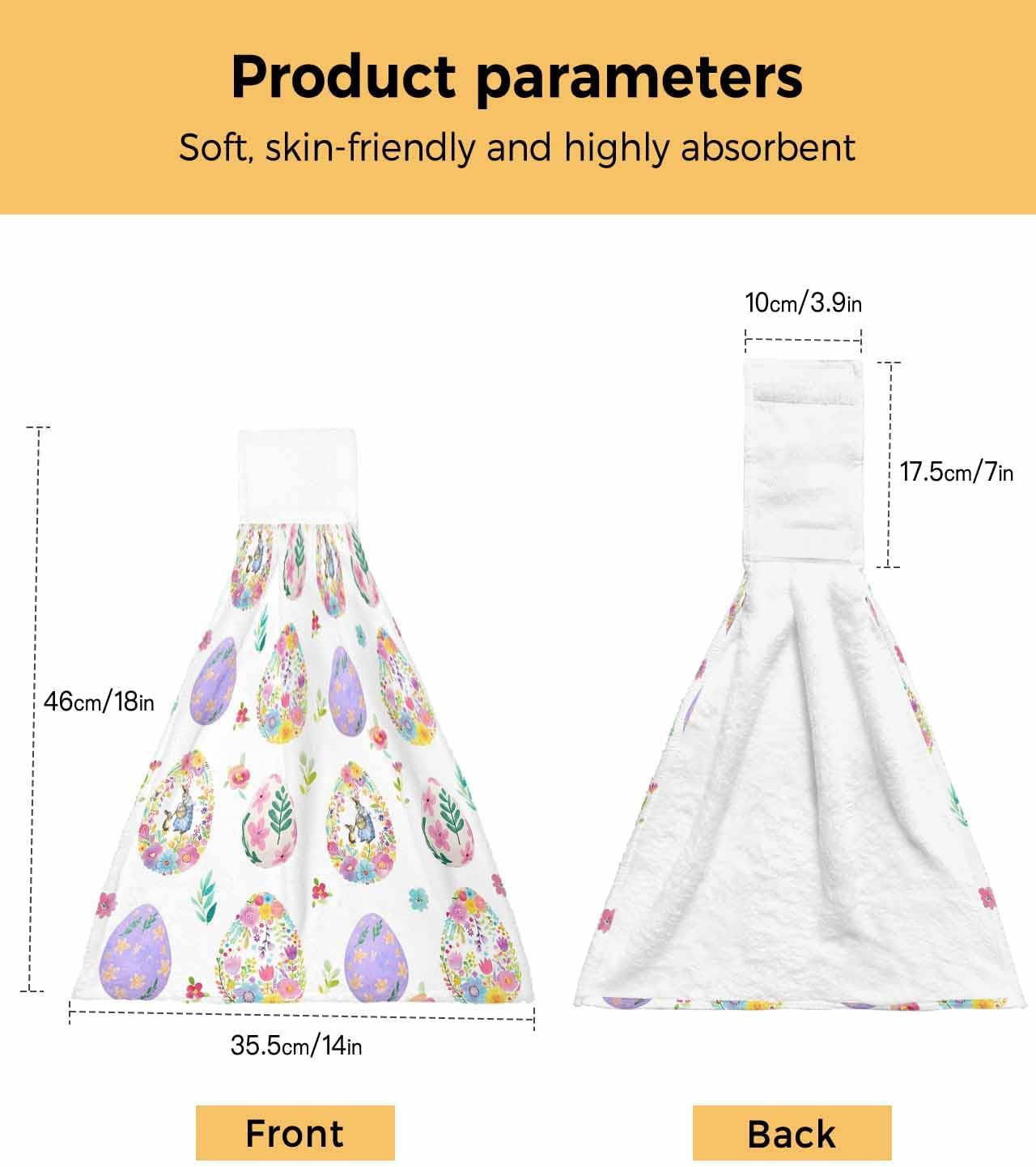 Easter Colorful Eggs Kitchen Hand Towels with Hanging Loops Set of 2 Spring Flowers Leaves Country Plants Soft Thick Oven Fingertip Dry Microfiber Tie Dish Towel Absorbent Cleaning Washcloth