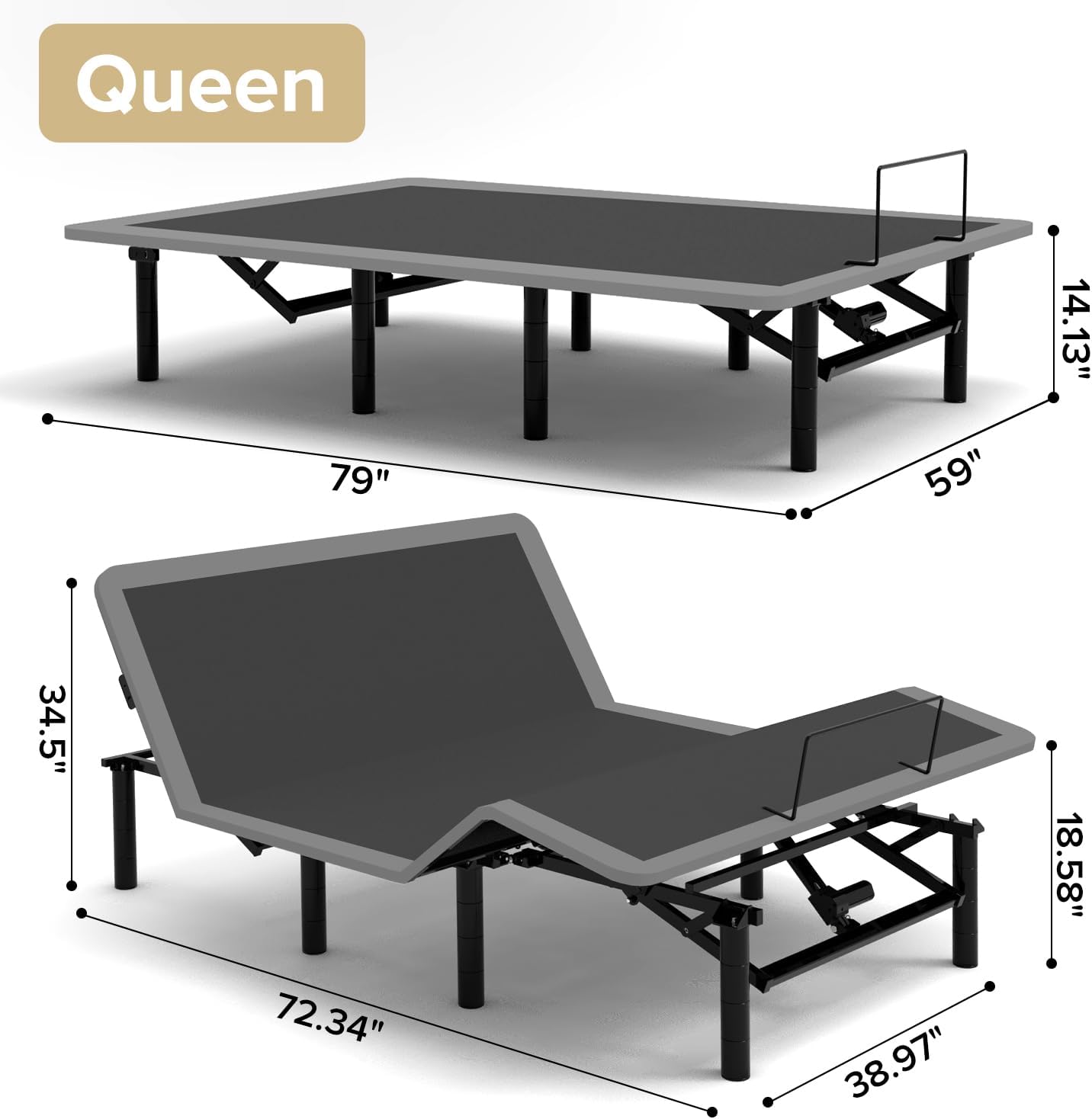 Ergonomic Queen Size Adjustable Bed Base, Metal Bed Frame Adjustable Head & Foot Incline, Zero Gravity Electric Bed Frame with Quiet Motor (Queen-Massage)