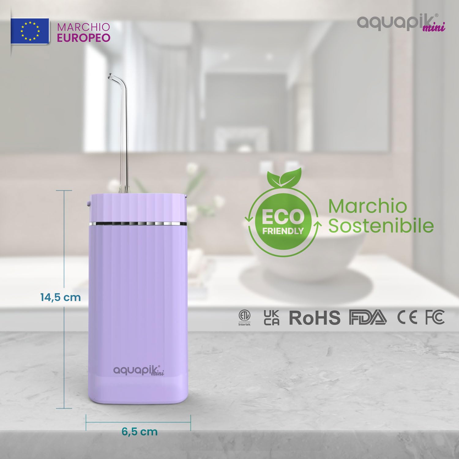 Idropulsore dentale portatile AQmini - 3 modalità, 4 ugelli, serbatoio 200 ml, USB-C, IPX7, compatto per viaggio, ufficio, gengive sensibili