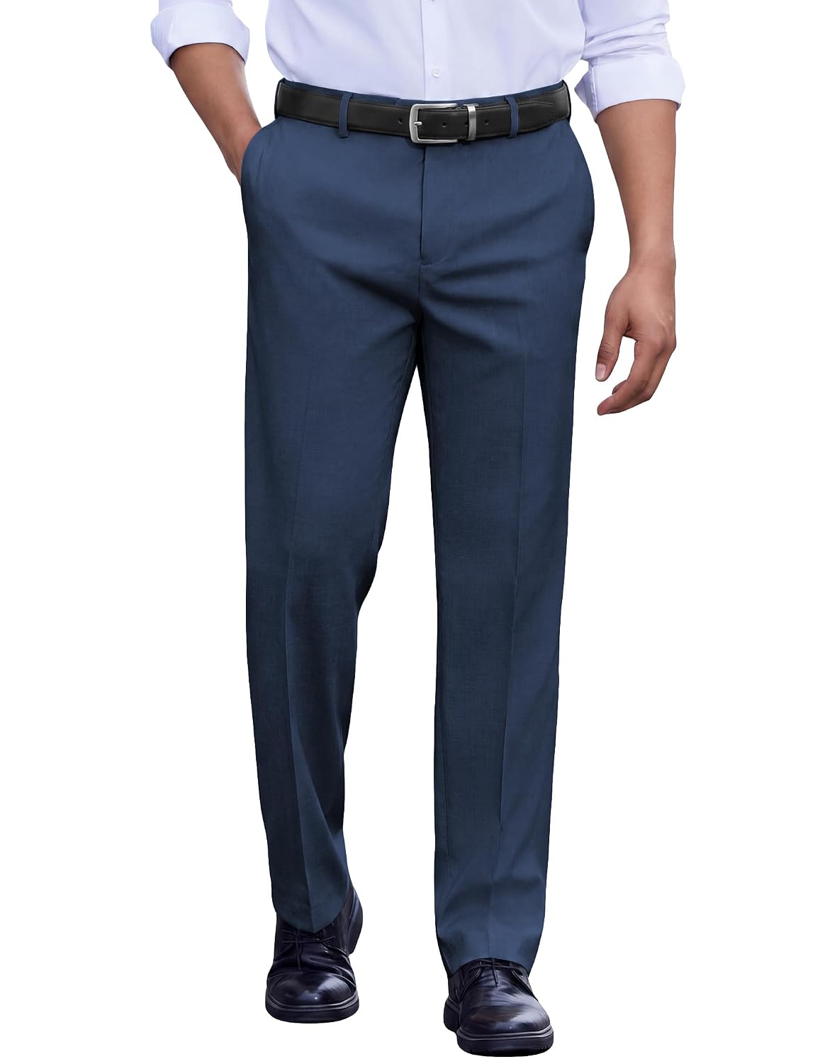 COOFANDY Calça social masculina com ajuste clássico, frente lisa, casual, cintura expansível, calça social