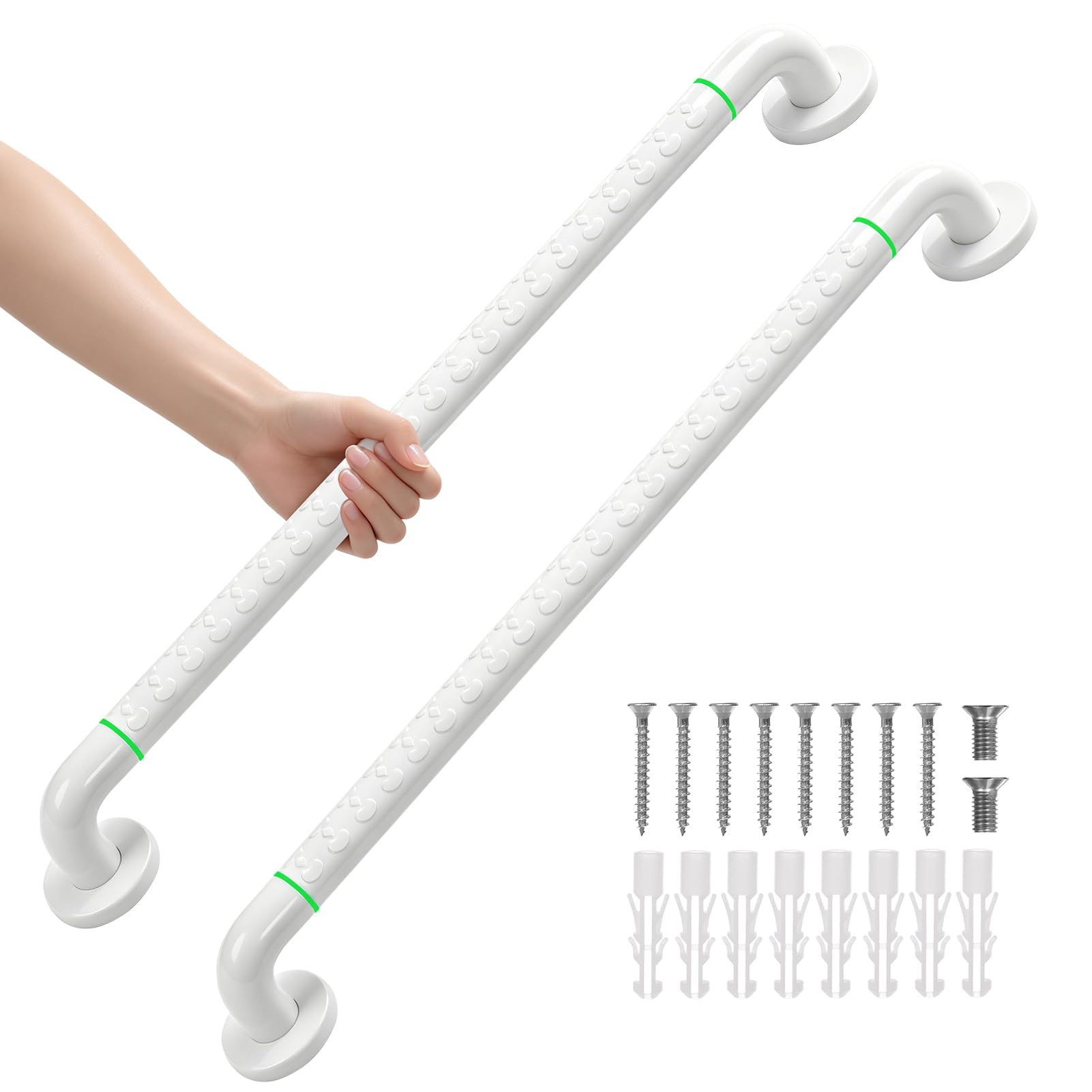 Fanwer Confezione da 2 maniglioni anti per bagno, in acciaio inox bianco, supporto di sicurezza per anziani, bambini e disabili (70 cm)