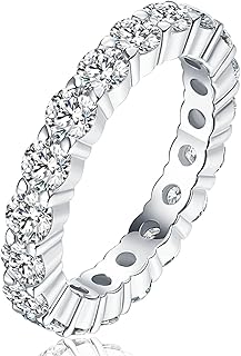 Moissanite Rings, Sterling Silver Eternity Stackable Ring Band, Promise Engagement Wedding Rings for Women Girls, Size 5-10, 1.9-2.3ct Moissanite Wedding Band