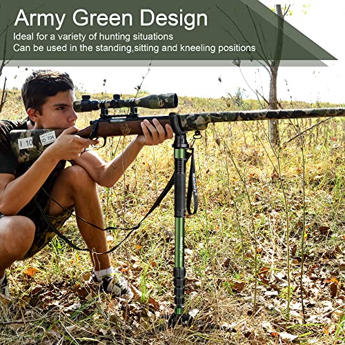 Manbily Shooting Stick Monopod with Tri-Stand Tripods Base, Rotating and Removeable U Shaped Yoke, Gun Pod Rifle Rest for Hunting, Shooting and Outdoors-Green (G-333)