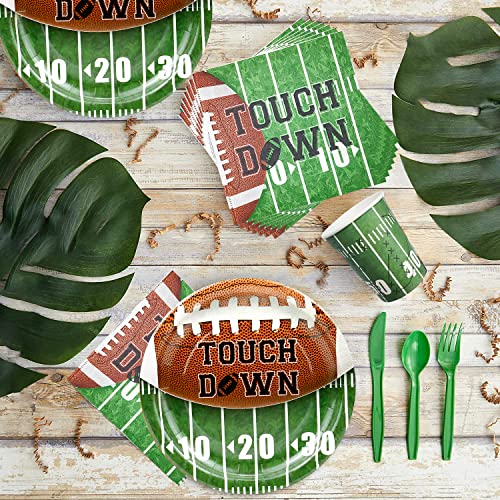 Pycalow Football Party Supplies Tableware - Superbowl Party Decorations 2023 Include Plates, Napkins, Cups, Cutlery, Tablecloth, Straws, Penalty Flag, Touchdown Super Bowl Party Supplies - 24 Serves #TOP3