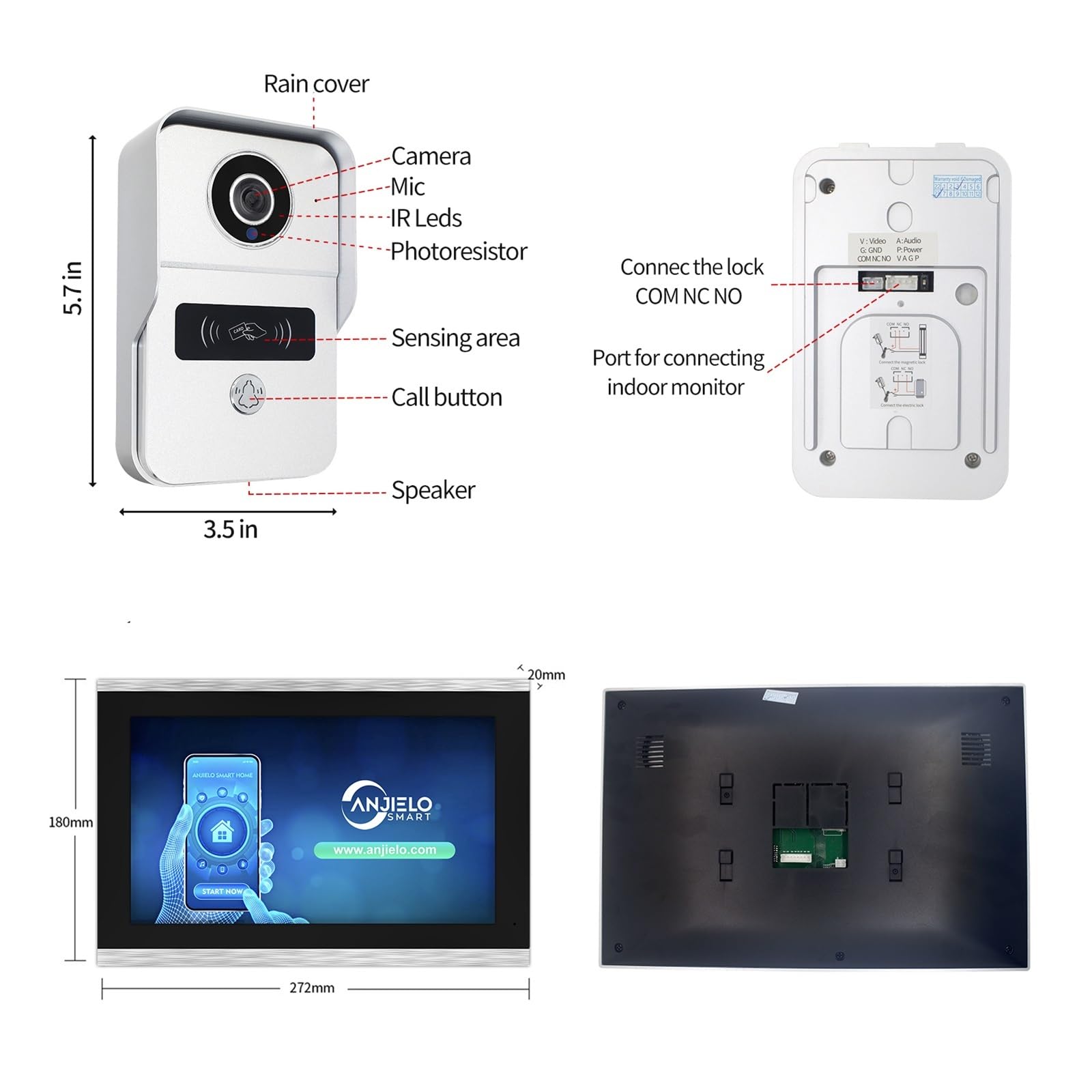 2MP 1080P Videocitofono da 10 pollici Touch Screen Big Tuya Wireless POE Campanello cablato for controllo accessi RFID Villa Flat(1v2)