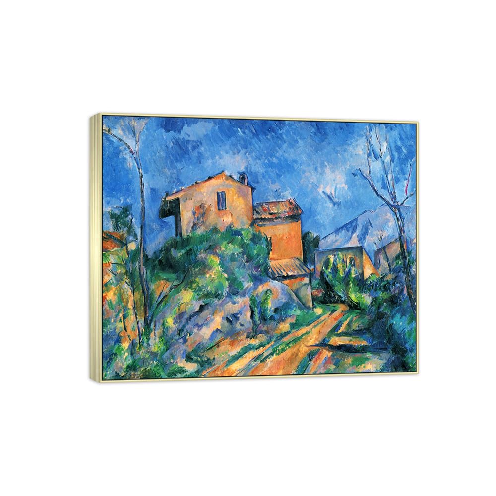 SDYSKKUG Canvas Wall Art Picture Decor Castle by Paul Cezanne 85x70cm Silver Frame