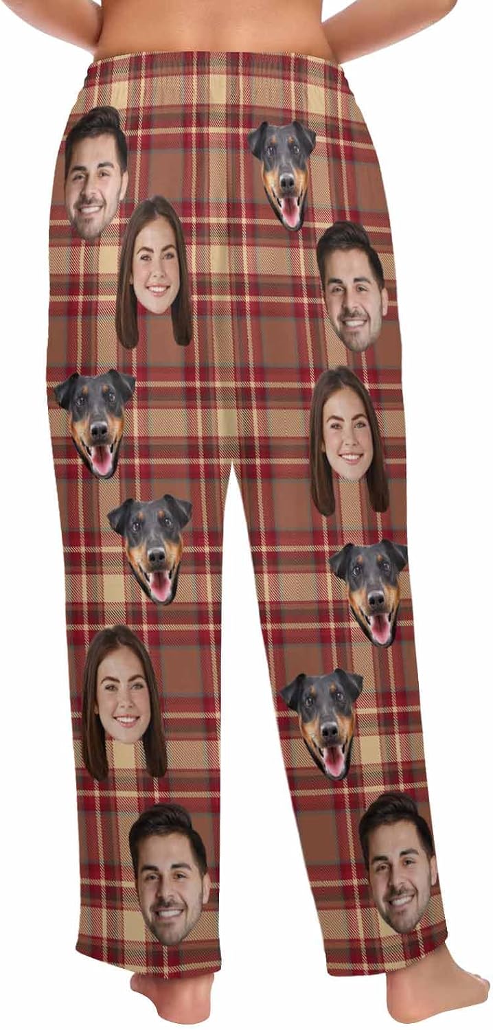 Personalized Face Photo Pajamas for Men Women Custom Buffalo Plaid Pajama Pants Sleepwear Bottoms for Christmas Birthday
