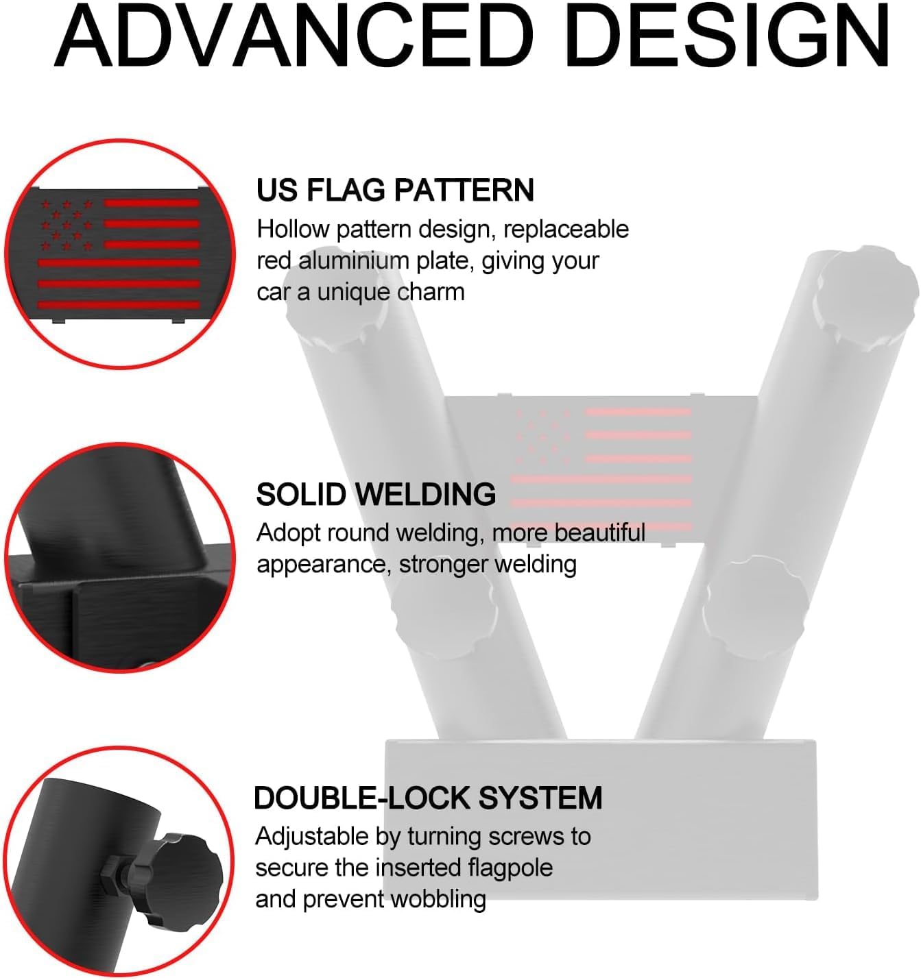 Hitch Flag Pole Holder,Truck Fag Pole Hitch Fits Standard 2 inch Hitch Receivers,Adapter Fit Jeep, RV, Camper, SUV, Pickup, Truck Fag Mount with Anti-Wobble Screw - Image 5