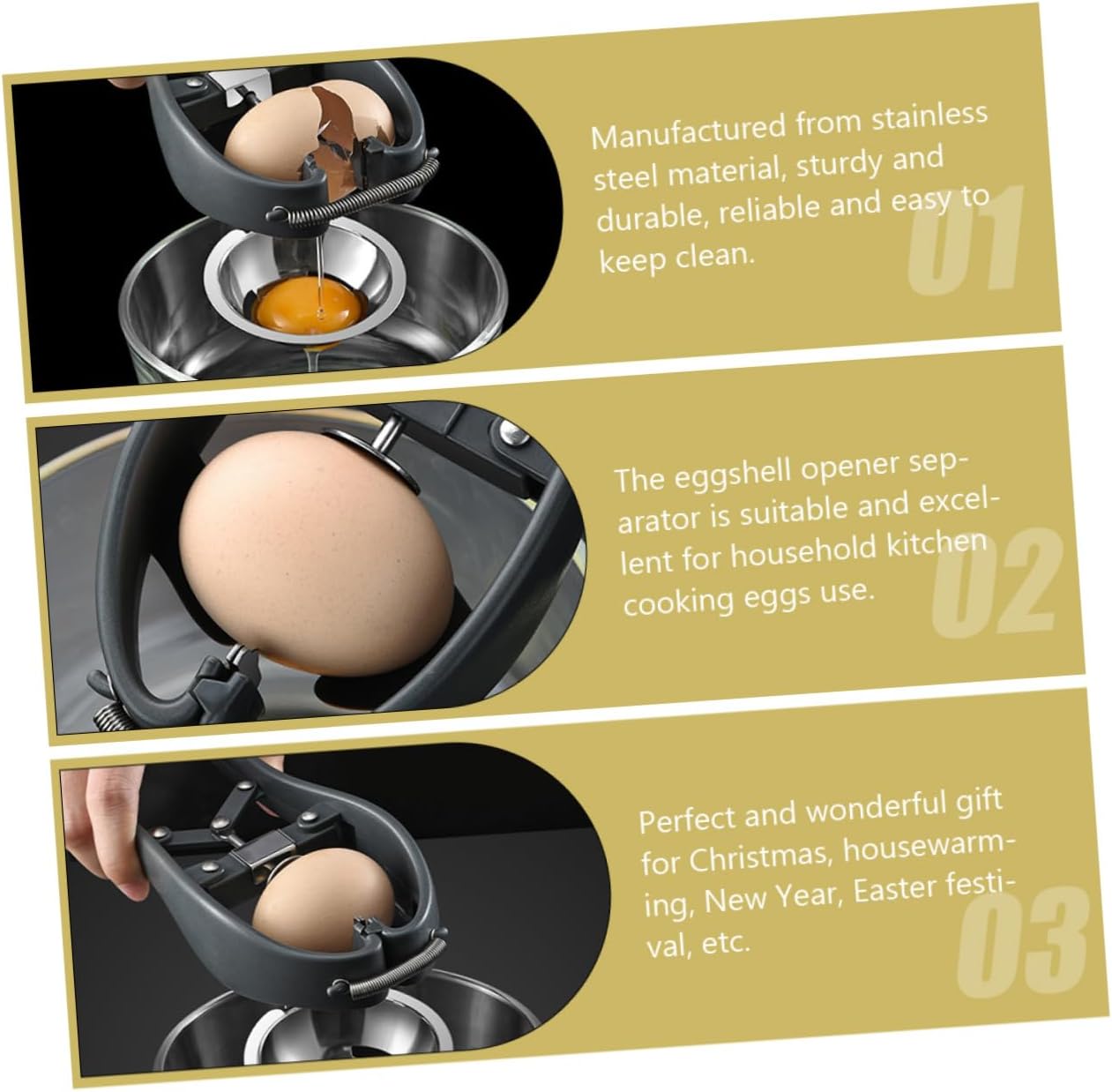 Stainless Steel Eggshell Separator Handheld Egg Opener Tool for Food-grade Material for Yolk and Egg White Separation Kitchen