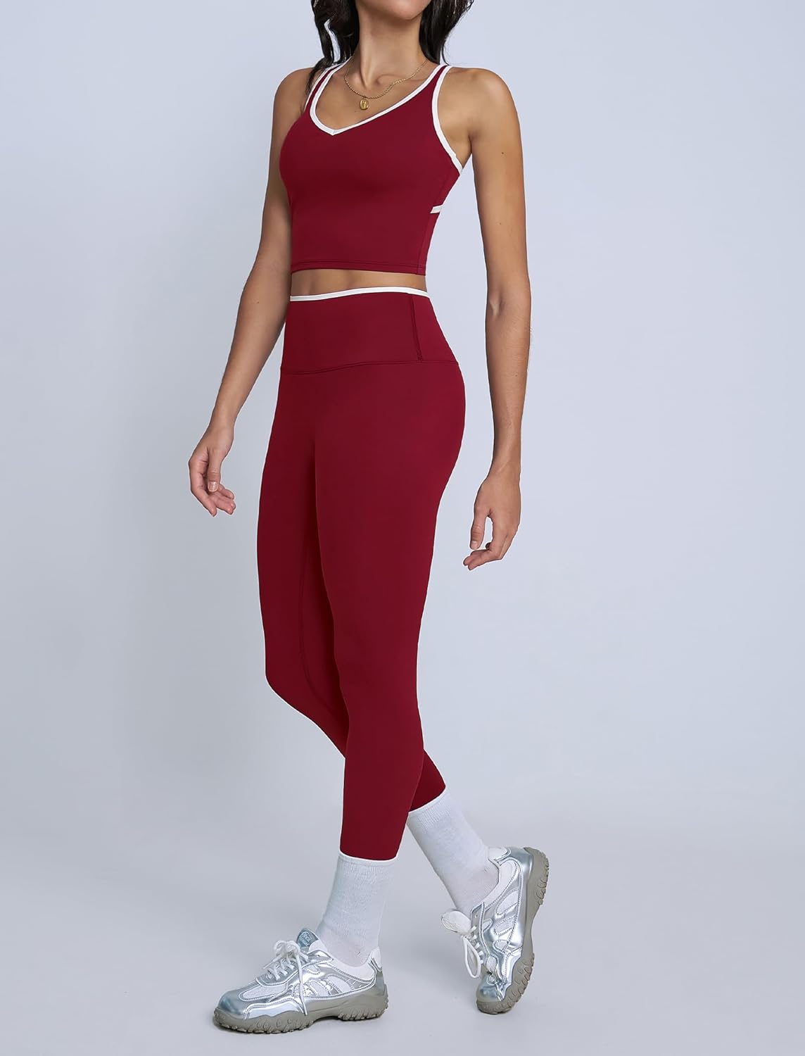 ABOCIW Womens Color Block Workout Sets Racerback Tank Top High Waist Leggings Gym Set Yoga Pilates Outfits - Image 4