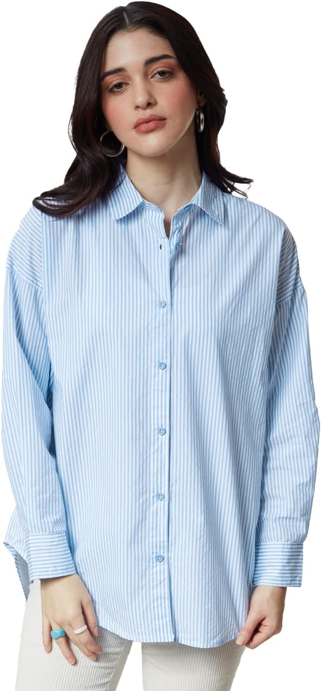 The Souled StoreSolids: Pink Women and Girls Loose fit Full Sleeve Cotton and Linen Pink Color Women Boyfriend Shirts