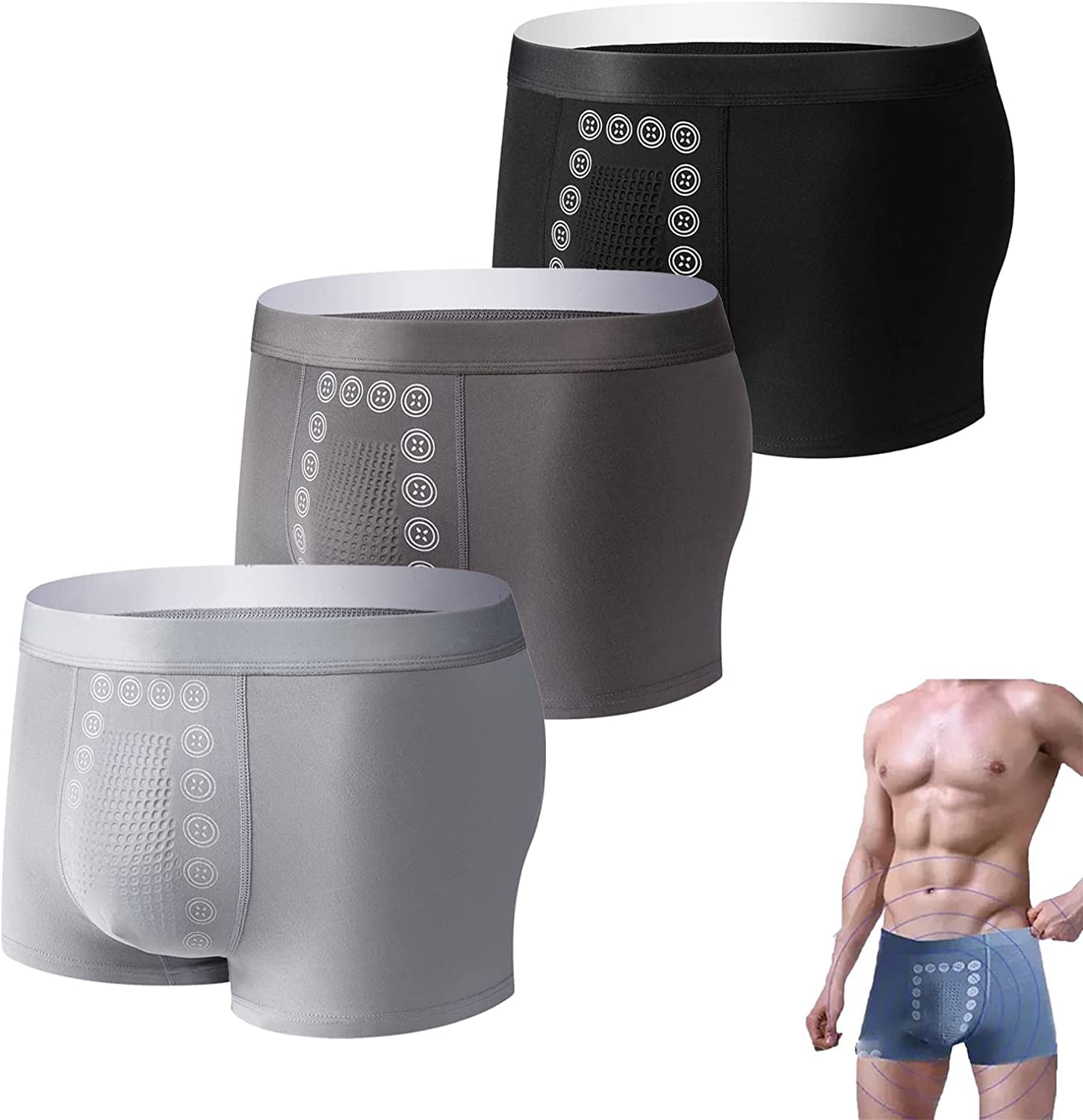 Energy Field Therapy Men's Underwear 3 Paires - Shorty Magnétique Confortable