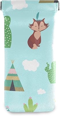 HUSSRITY Eyeglasses Case Boho Style Sunglasses Pouch Soft PU Leather Squeeze Top Eyeglass Holder Portable Glasses Case For Women Men