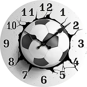 Sports Theme Wall Clock, 12 Inch Round, Silent Quartz Movement with Soccer, Basketball, Baseball, Billiards Design