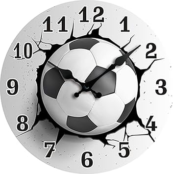 Sports Theme Wall Clock, 12 Inch Round, Silent Quartz Movement, 3D Effect Design with Soccer, Basketball, Baseball, Billiards, Modern Decorative Timepiece Soccer, 12inch