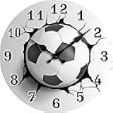 Sports Theme Wall Clock, 12 Inch Round, Silent Quartz Movement, 3D Effect Design with Soccer, Basketball, Baseball, Billiards, Modern Decorative Timepiece (Soccer, 12inch)