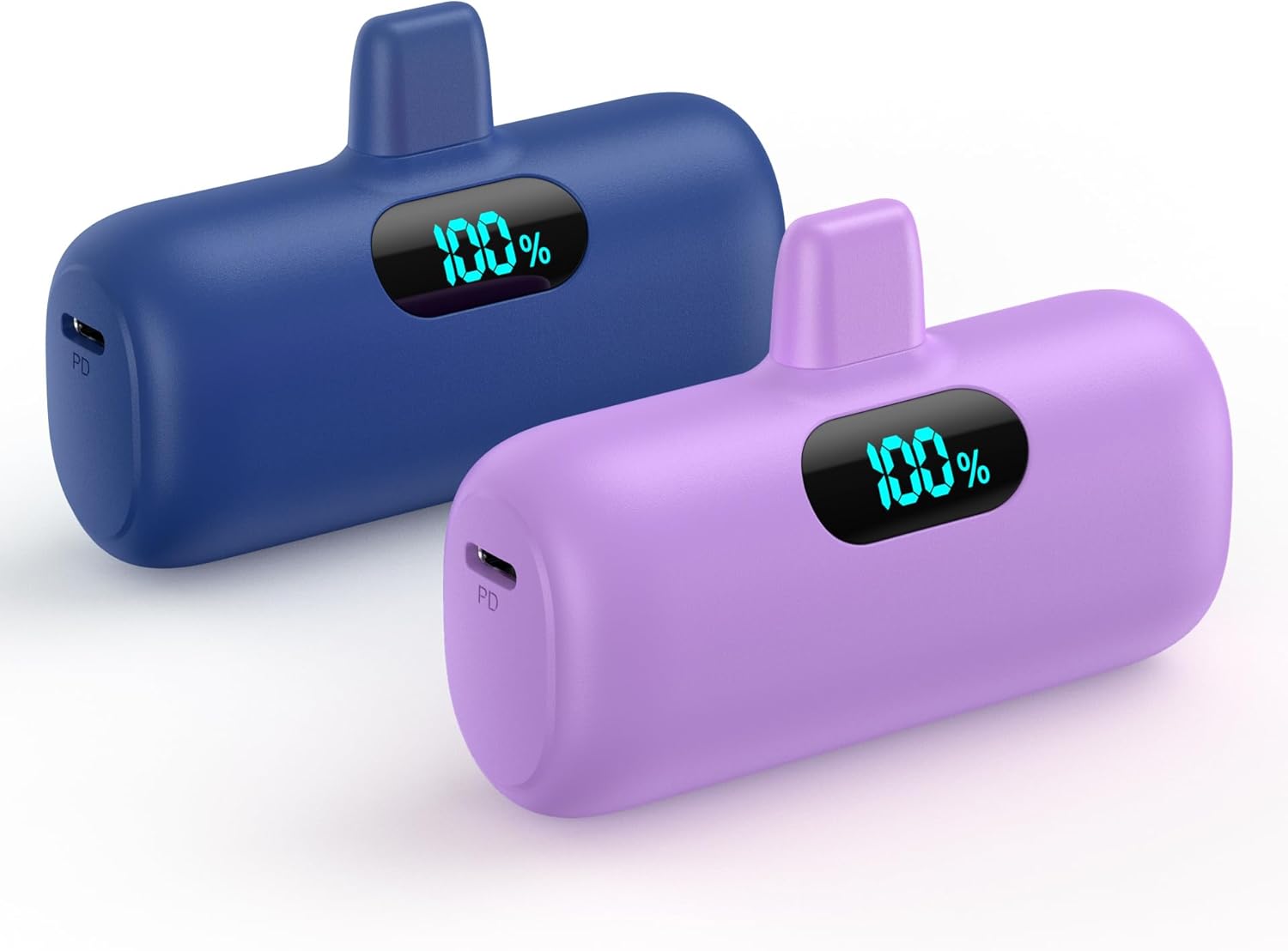 [2 Pack] Small Portable Charger for iPhone,Upgraded 5000mAh PD Fast Charging Power Bank, LCD Display Cute Mini Battery Pack Compatible with iPhone 14/14 Pro Max/13/13 Pro/12 Pro/11/XR/X/8,Blue+Purple