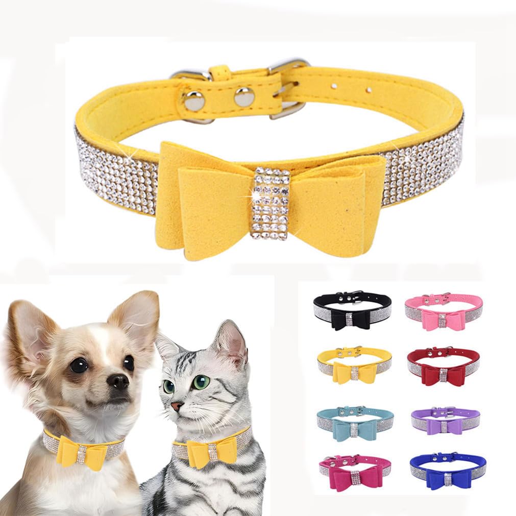 Collier jaune pour chien brillant en strass parfait pour les promenades et fêtes de famille