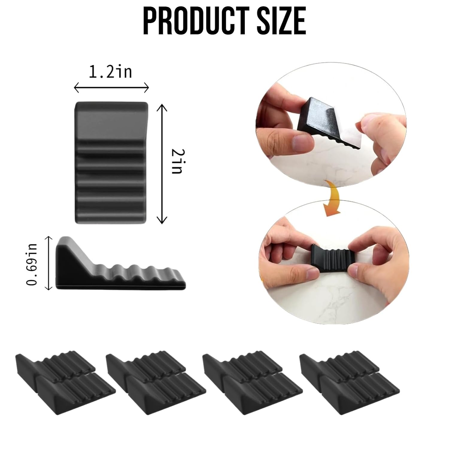 8-Pack Silicone Trash Can Bumper Stoppers - Wall & Floor Protectors for Kitchen and Office, Non-Slip Spacers to Prevent Sliding and Moving, No-Drill Adhesive Pads for Round & Square Bins, Black