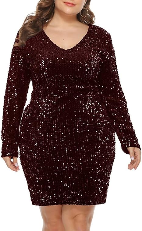 Amazon.com: Vestidos de lentejuelas para mujer, con cuello en V, para fiesta,  cóctel, negro, elegante, con purpurina brillante (color: 4XL, talla: rojo)  : Ropa, Zapatos y Joyería