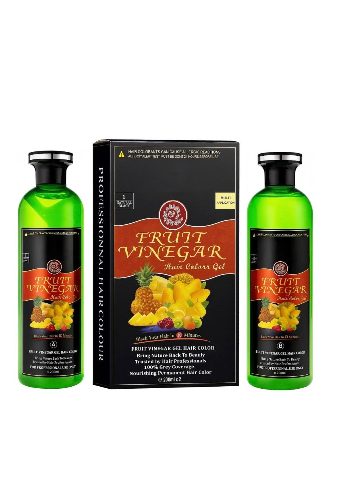 Fruit Vinegar Hair Colour Gel, Natural Black, 100% Grey Coverage, Nourishing Permanent Colour, 200ml x 2-image-13