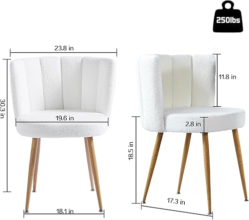 Miniatura 3 de FMD White Boucle - Juego de 4 sillas de comedor, sillas laterales tapizadas de sherpa para sala de estar, cocina, dormitorio, tocador