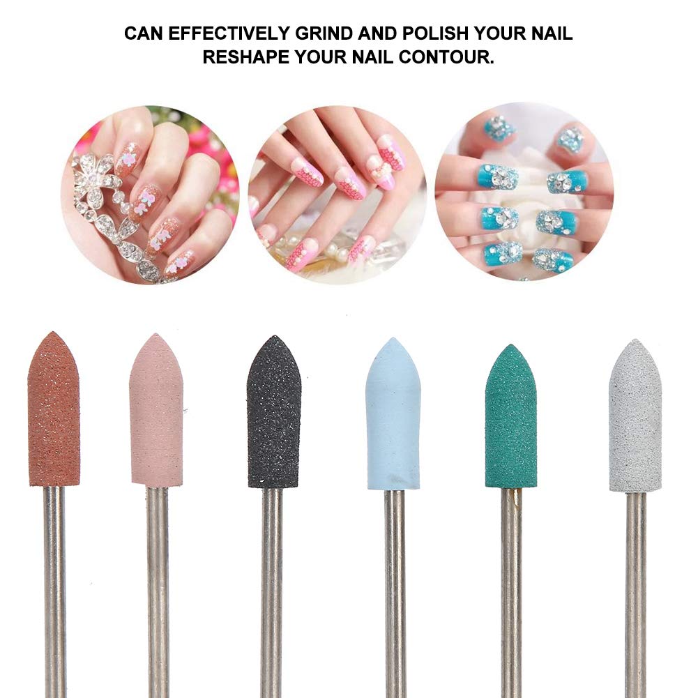 Nail Drill Bits Set -6 pcs Nail Art Grinding Head Dead Skin Removal Nail Drill Bits Sanding Polishing Head Set for Manicure Pedicure Home Salon Use(#12)