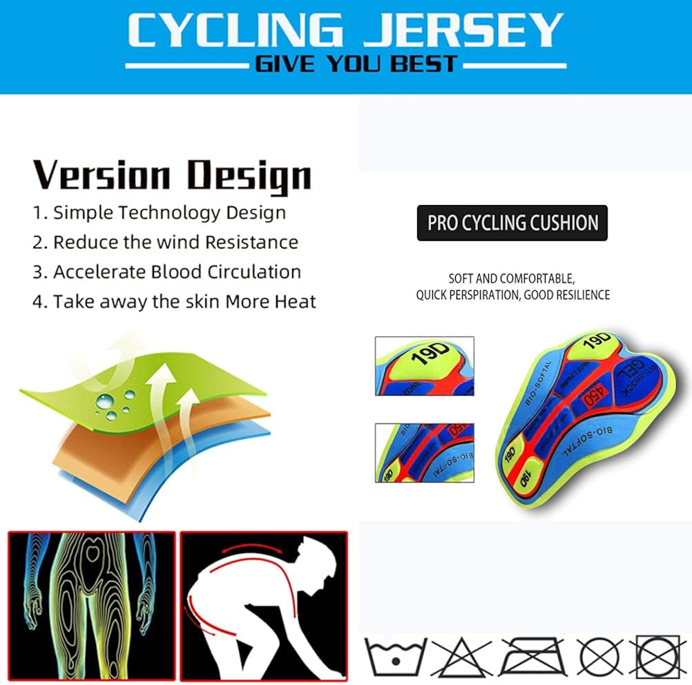 Vista 6 de Men's Bicycle Team Tight Cycling Shirts Short Sleeve Cycling Jersey Suits with 4D Padded Bib Pants