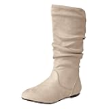 Womens Knee High Boots Round Toe Side Zipper Slouchy Flat Boots Wide Calf Pull On Comfortable Long Boots for Women Shoes