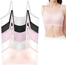 Ninnyi 5 Pack Cotton Starter Bras, Training Bra with Fixed Bust Pad for 12-16 Years