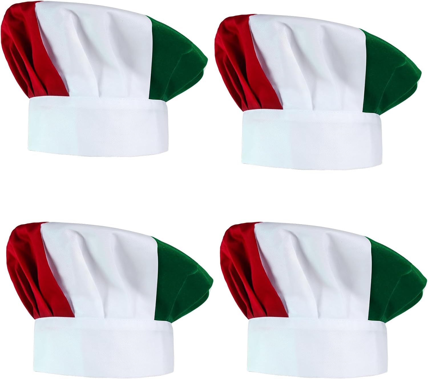 Kyson 4 Pieces Italian Flag Chef Hats Adjustable Mushroom Cooking Hats for Italian Themed Party Decorations Photo Booth Props