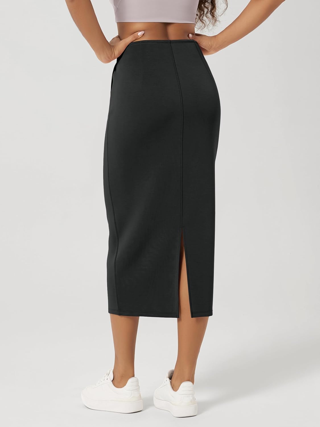 ODODOS Modal Soft Midi Skirt for Women Back Slit High Waist Casual Long Pencil Skirts with Pockets - Image 2