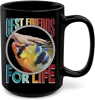 Bolivian Ram Cichlid And Human Friendship Mug 15oz Black Ceramic- Best Friends For Life Coffee Cup Gifts for Cichlid Lovers