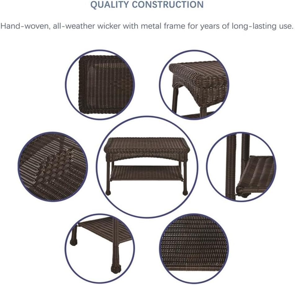 Pemberly Row Wicker Patio Love Seat & Coffee Table Set, Espresso Finish, Resin Wicker and Steel Frame, Durable Outdoor Furniture for Patio, Deck, Poolside, Cushions Not Included