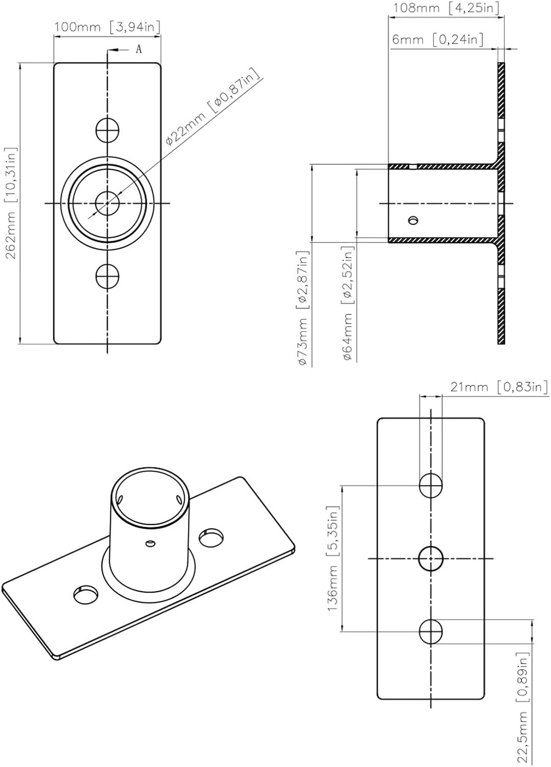 Pole Top Tenon Adapter for Yoke Mount LED Fixtures, Black Trunnion Mount Adaptor, Steel 2-3/8" Tenon Mounting Bracket Accessories for Stadium Sports Light, Parking Lot Light, Flood Lights