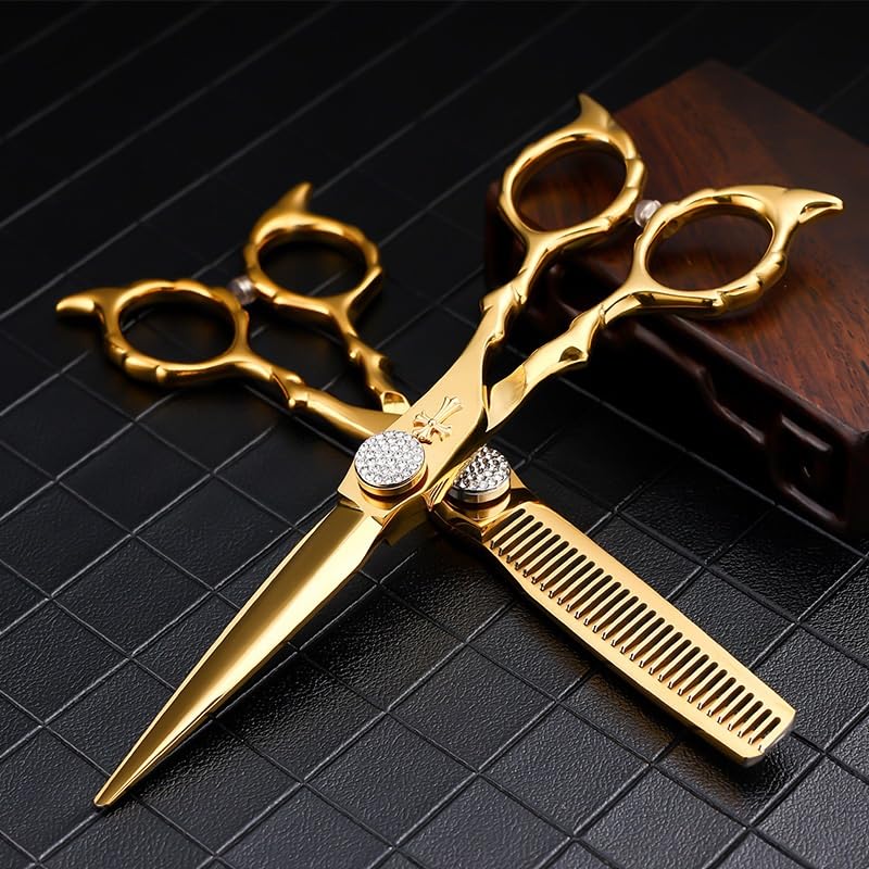 Forbici Per Taglio Capelli, Parrucchiere Professionale Da 6 Pollici 9Cr Forbici Per Capelli Tutto Oro 25-30% Forbici Per Diradamento Dei Denti A V Forbici Per Taglio Di Capelli Lavoro Manuale Set Da