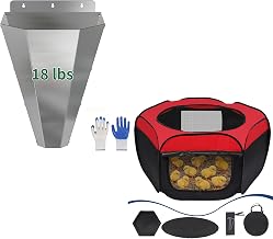 Large Chicken Kill Cone & Chick Brooder Box Kit, Stainless Steel Poultry Processing Cone with Gloves and Large Collapsible Pen for Chicks, Ducks, or Quail (Silver)