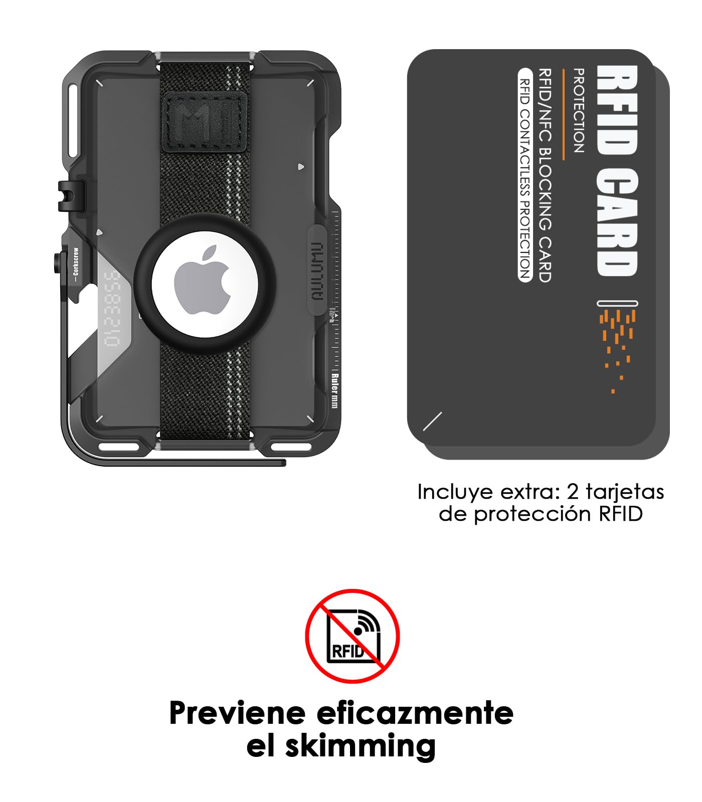 Aulumu G03 Porta Tarjetas,Compatible con MagSafe, Multifuncional Tarjetero con Elástica Banda, Móvil Teléfono Soporte/Agarre,Abrebotellas, Bloqueo RFID