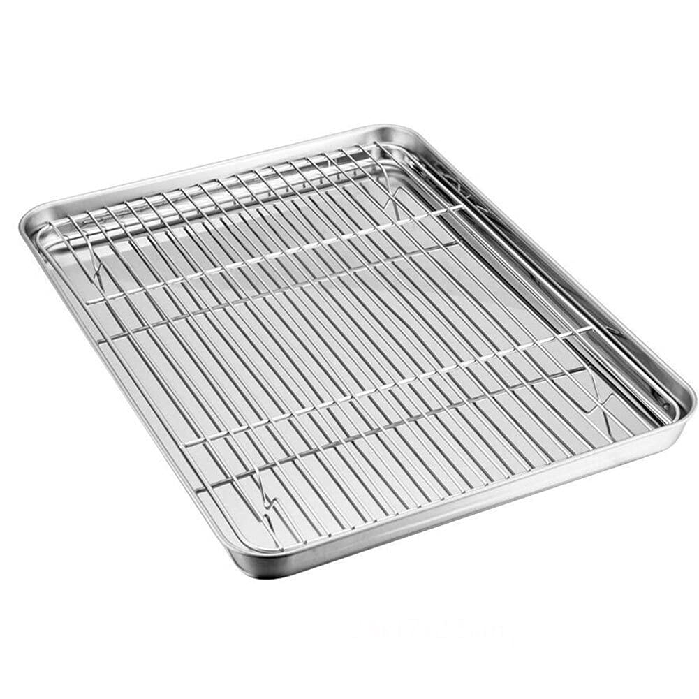 Juego de bandejas Drenaje Enfriamiento Pastel Galleta Galleta Utensilios para hornear Barbacoa no tóxica Apta para lavavajillas Bandeja para horno de acero inoxidable, Rejilla para hornear (Color :