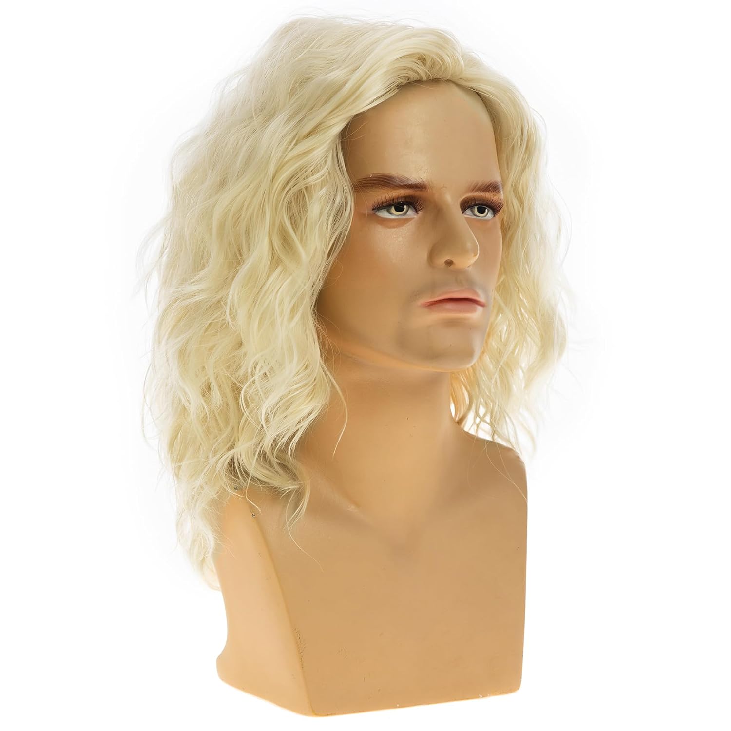 Short Blonde Wavy Wigs for Men Synthetic Heat Resistant Cosplay Party Hair Wig