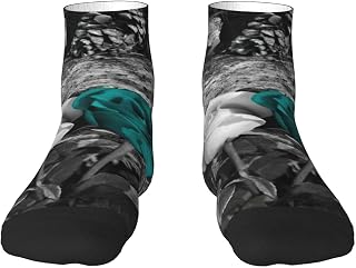 Calcetines deportivos acolchados para hombre, color verde azulado, con estampado de rosas, para hombre y mujer, para deportes