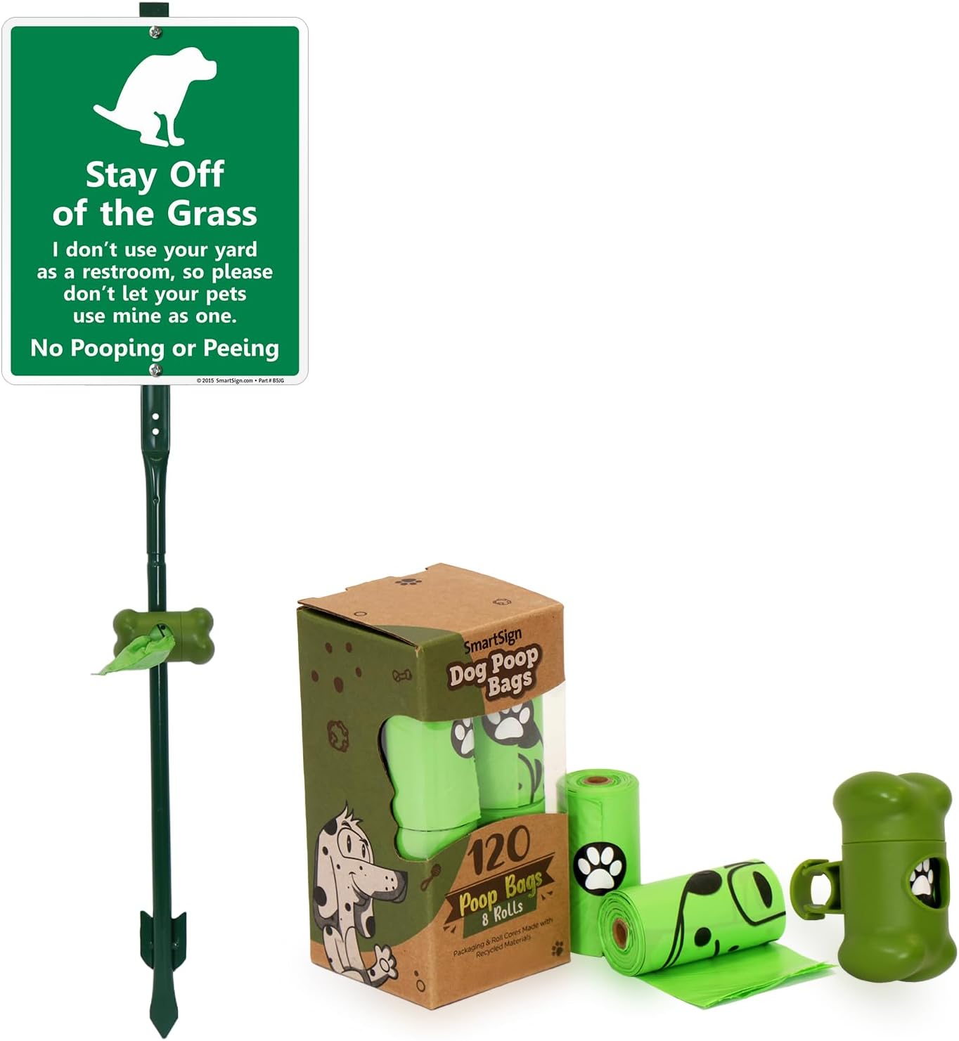SmartSign 12" x 10" 'Stay Off Of The Grass, Don't Use Your Yard As Restroom No Pooping Peeing' Funny Yard Sign with 3 ft Stake, 40 mil Laminated Aluminum, White and Green, Set of 1, USA-Made