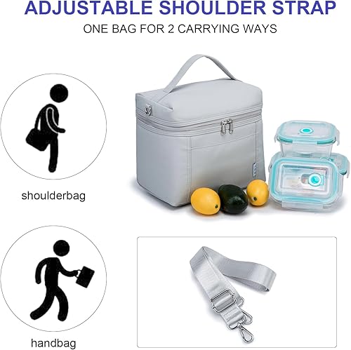 Miniatura 4 de NOL Natural Organic Lifestyle - Loncheras aisladas para mujer, bolsa enfriadora, ligera, de nailon, impermeable, para el trabajo (gris y blanco, M