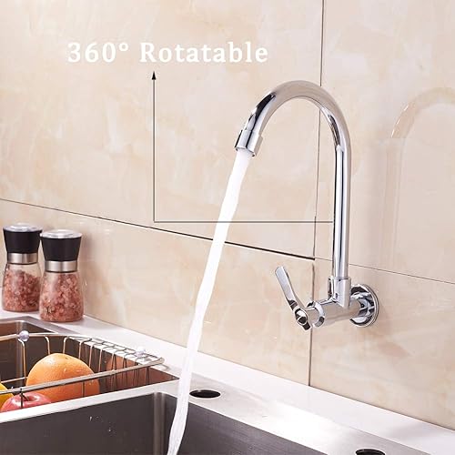 Miniatura 7 de Inchant Grifo de fregadero de agua fría – Grifo de barra de acero inoxidable de montaje en pared de arco alto de un solo mango para cocina, jardín,