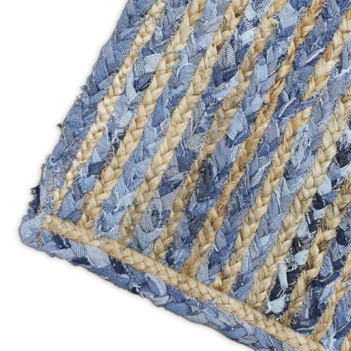Tapis jute épais抗磨损客厅卧室蓝色几何条纹编织地毯 - 8