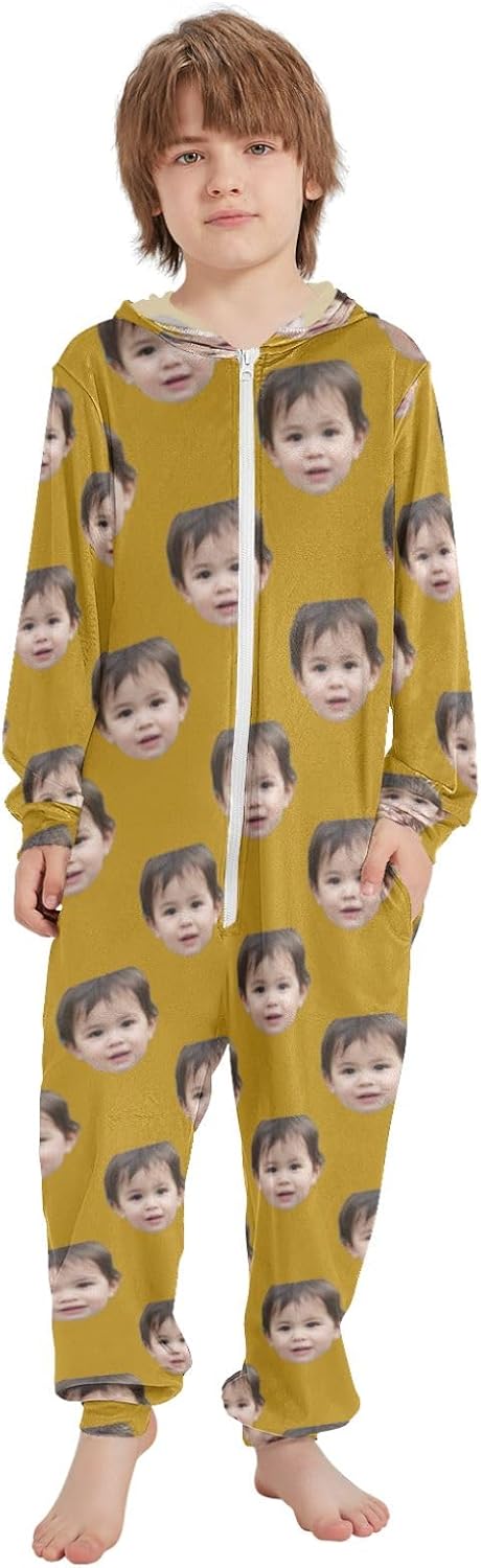 CHIFIGNO Personalized Kids Onesie with Face Photo Custom One-piece Jumpsuits Xmas Halloween Costumes for Girls Boys