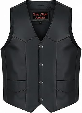 Daniel Smart Leather Vest for Kids - Cowhide Black Leather Vest with V-Neck Design & Multiple Pockets, Youth Sizes 6-18 Years