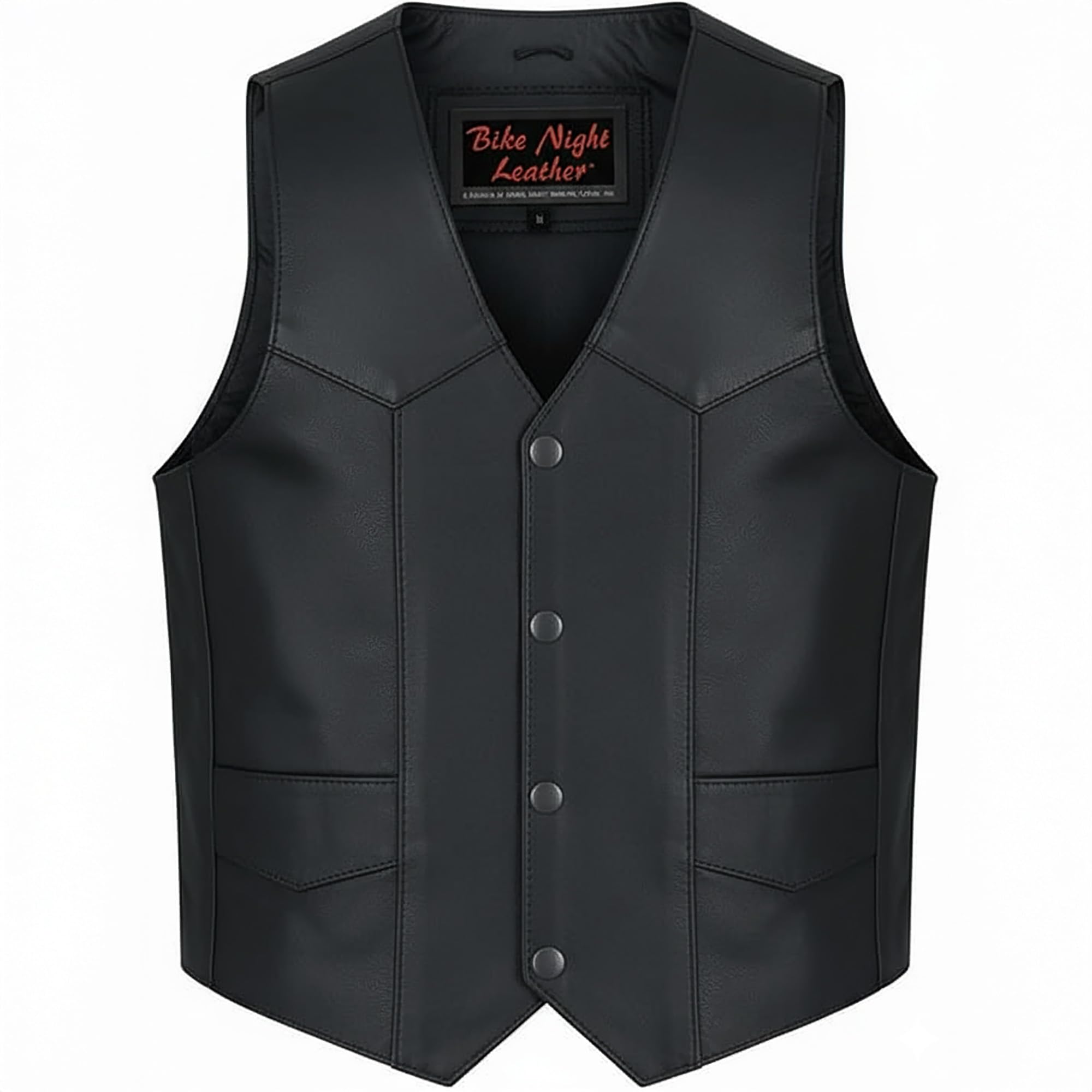 Daniel Smart Leather Vests for Kids Premium Cowhide Black Leather Vest with Unique V-Neck Design & Multiple Pockets